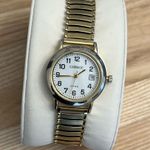 Carriage Ladies Watch Indiglo White Dial Gold Tone Stretch Bracelet Date Window Photo 1
