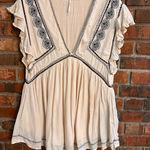 Free People  womens Falling Water embroidered boho  tunic top white/blue M Photo 0