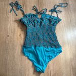 Free People Bardot Bodysuit size Small Blue Teal Floral Photo 2