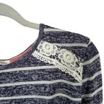 Rewind  Women's Sz L Blue Whites Stripe Top Long Sleeve Hi Low Shirt Open Back Photo 3