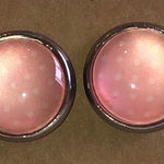 Elegant Silver Tone Pink Polka Dot Round Stud Earrings Photo 0