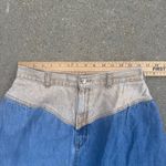 Vintage 80s OshKosh Two Tone Block V Yoke Midi A Line Jean Skirt Western 12 Blue Photo 8