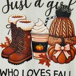 Gildan Just a Girl Who Loves Fall Women’s Large Cream T-Shirt Short Sleeve Crew Neck Photo 1