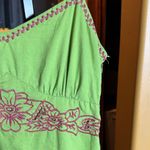Aryeh  100% Cotton Green Dress with Purple Embroidery Size Medium Photo 3