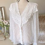 Anthropologie Eri + ali Anthro v neck button down cottage prairie floral embroidery blouse S Photo 0