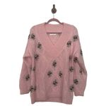 Vintage Mohair Medium Pink Floral Embroidered Wool Oversized Sweater Coquette Photo 2