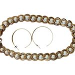 Vintage Gold Link Chain Pearl Necklace Hoop Earrings Set Jewelry Photo 4