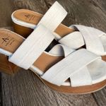 Aquatalia Summer Ivory Leather Criss Cross Slip on Block Heels Photo 1