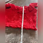 Poof New York  Red Ruched Button Off Shoulder Women’s Blouse Shirt Top Sz S EUC Photo 6