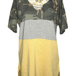 First Love (M) Camouflage Striped Colorblock Cross Front Short Sleeve Tee Photo 0