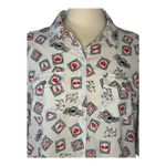 Karl Lagerfeld  Paris Print Postage Stamp Roll Tab Sleeve Top Women‎ Size Large Photo 2