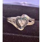 Sterling Silver Heart Shaped Ring With Blue And Clear Diamonds Size 7 Photo 2