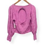 Free People Tea Time Lace Cropped TopâPuff Sleeve Pink Size Large NEW Photo 6