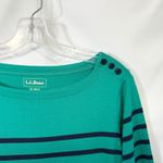 L.L. Bean Medium Dress Striped Boat Neck 3/4 Sleeve Shift Knit Green Navy 1771 Photo 2