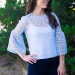 J.Crew Daisy Eyelet Bell Sleeve Blouse Jewel Neck Back Zip Up 10 Baby Blue Photo 10