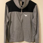 PINK - Victoria's Secret VS PINK Victoria’s Secret Gray Black 1/4 Zip Dog Logo Pullover Sweatshirt‎ Large Photo 0