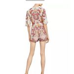 BCBGMAXAZRIA Pink Embellished Tie Front 3/4 Sleeve Shorts Romper | Sz M Photo 2