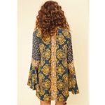 Free People  Blue Gold Magic Mystery Tunic Small Oversized Bell Sleeve Bohemian Photo 3
