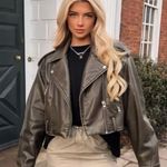 ZARA Molly Mae Cropped Faux Leather Moto Jacket Charcoal Size S Photo 4