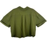DKNY  Green Short Cuffed Sleeve Cropped Oversized Stretchy Button Up Blouse Sz XL Photo 1