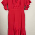 Privacy Please  Revolve Dress Red Lobster Maxi XS Ruffle Sleeve Gown‎ NO BELT Photo 4