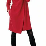 Joan Vass Dress Womens L Red Asymmetrical Cowl Neck Long Sleeve Draped Classic Photo 0