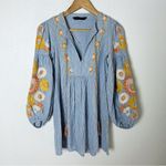 ZARA gingham Plaid Embroidered Mini Dress Floral Balloon Sleeves Sz Small Photo 1