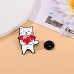 4 Pcs‎ Red, Pink & White Color Black Cat Shape Pin Set Simple Animal Theme Pin Red Photo 12