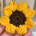 Sunflower Crochet Earrings Pierced w French Hooks Yellow & Brown Photo 4