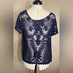 EXPRESS  Women’s Pullover Navy Blue Mesh lace short sleeve Babydoll Shirt|Size:S Photo 11