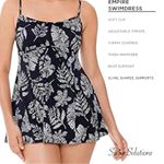 Swim Solutions Empire Waist‎ Tummy Control Spotted Leaf Black Swim Dress Large Photo 7