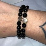 Jane Marie Set of Two Black Glass Bead and Vintage Gold Tone Stretch Bracelets Photo 0