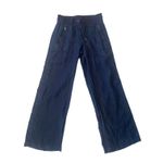 Athleta  Linen Wide Leg Pants Size 4 Womens Navy Pull‎ On Drawstring Waist Photo 4