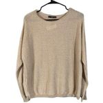 Mango Beige Metallic Long Sleeve Cotton Blend Crew Neck Knit Sweater Women Sz S Photo 0