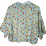 ZARA  Oversized Floral Print Cropped Collard Short Sleeve Shirt Pocket XXL Blue Photo 4