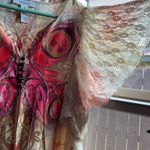 Style & Co Womens  beautiful boho butterfly print lace sleeve top Photo 4