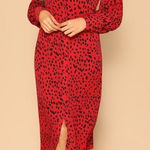 ✨HP✨Bishop Sleeve Leopard Print Shirt Dress✨ Red Photo 0