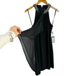 Adrianna Papell  Beaded Chiffon Overlay Black Jersey A-Line Mini Dress Cocktail 8 Photo 4