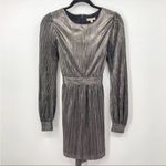 For Love & Lemons  Metallic Gray Steel Belt Tie Mini Dress Size Small Long Sleeve Photo 1