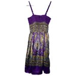 Fairy Boho Silky Paisley Print Ruched Babydoll‎ Style Mini Dress Purple Photo 6