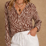 Nasty Gal  Brown & White Zebra Print Button-Down Shirt Photo 0