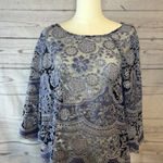 HD in Paris Anthropologie  Blue Lace Floral Overlay Blouse Size 6 Boat Neck Photo 0