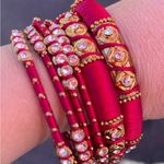Indian Silk Thread Fabric and Stones Studded bangle Bracelet Red Photo 1