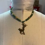 Handmade  Elegant Green and Gold Reindeer Pendant Necklace Photo 2