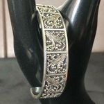 Sterling Silver  Granulated Oxidized Scroll Cuff Bracelet Vintage Photo 0
