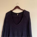 Free People  Waffle Knit V-neck Distressed Sweater in Navy XS - Oversized Photo 0