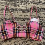 Area Embellished checked wool-blend bra top Photo 1