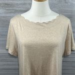 Talbots Scalloped Neck T-Shirt 100% Cotton Tan Heather-LP Photo 1