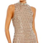 Mac Duggal  Sequin High Neck Sleeveless Column Gown Dress 10907 Taupe 2 Photo 4