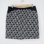 Ann Taylor Metallic Tweed Pencil Skirt Faux Leather Trim Black White Women's 12 Photo 0